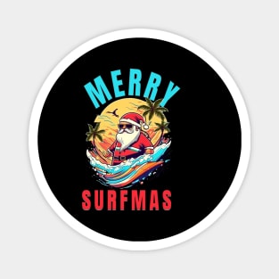 Merry Surfmas, Santa Waving, Christmas, Surf Gift, Santa Gift Magnet